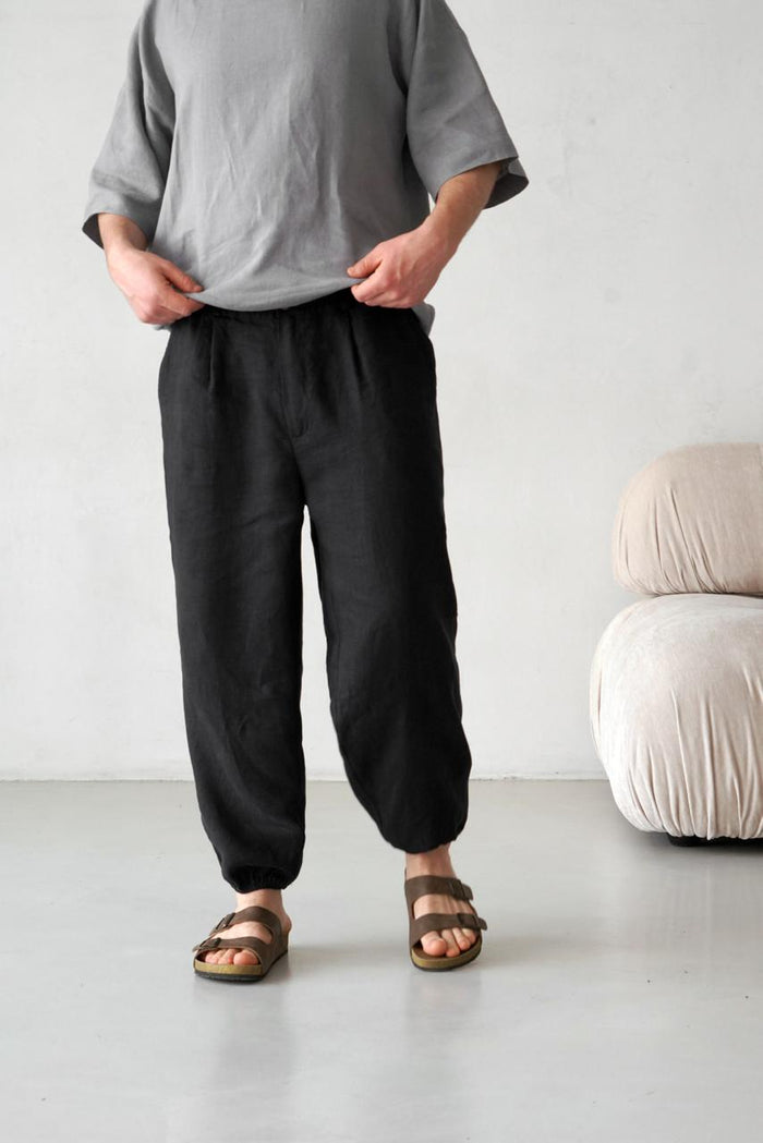 Men’s Pleated Linen Pants with Elastic Cuffs OLMO - IN STOCK