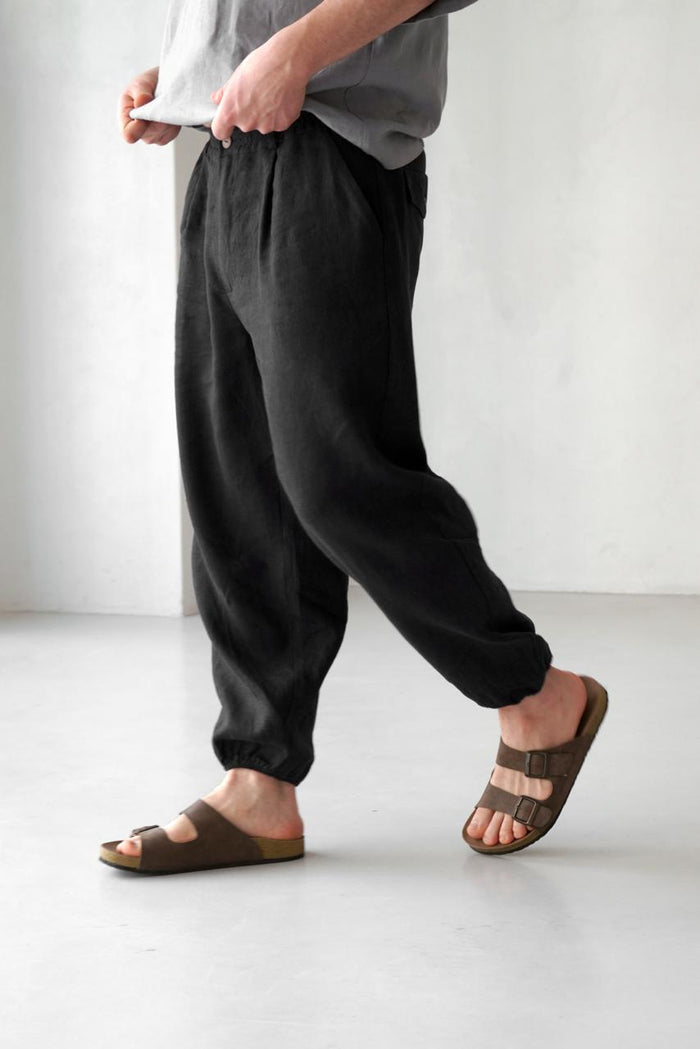 Men’s Pleated Linen Pants with Elastic Cuffs OLMO - IN STOCK