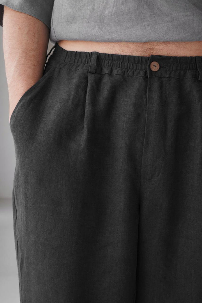 Men’s Pleated Linen Pants with Elastic Cuffs OLMO - IN STOCK