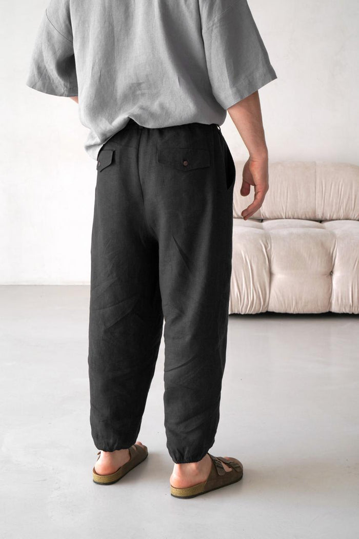 Men’s Pleated Linen Pants with Elastic Cuffs OLMO - IN STOCK