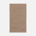 Beige neck gaiter with a brand logo on a white background