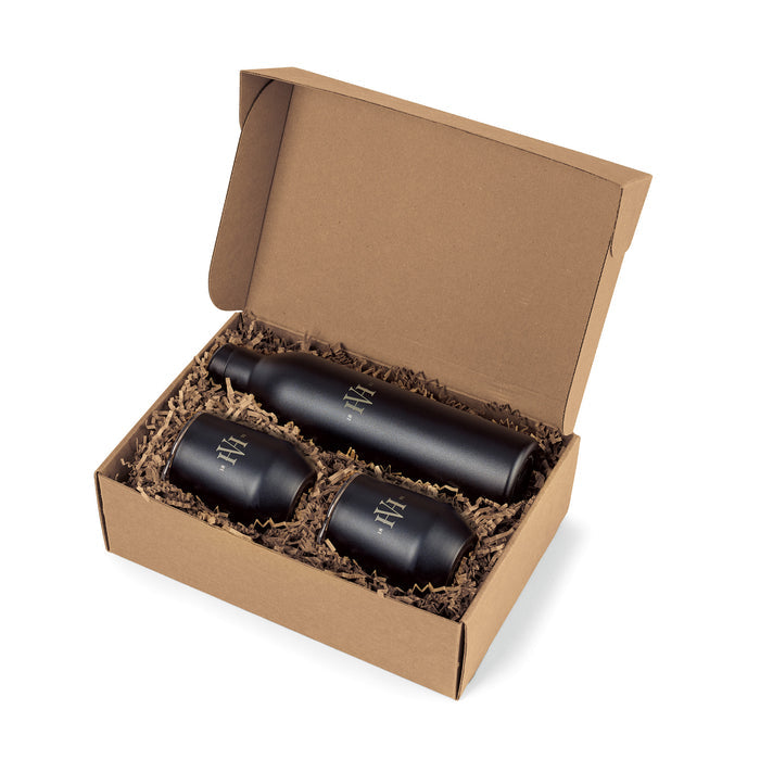MiiR® Wine Bottle & Tumbler Gift Set - Black Powder | Custom Branded | Lemon Print