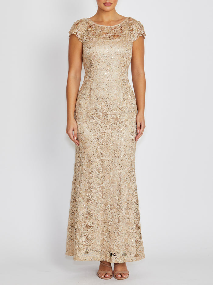 Milicent Champagne Sequin Lace Gown
