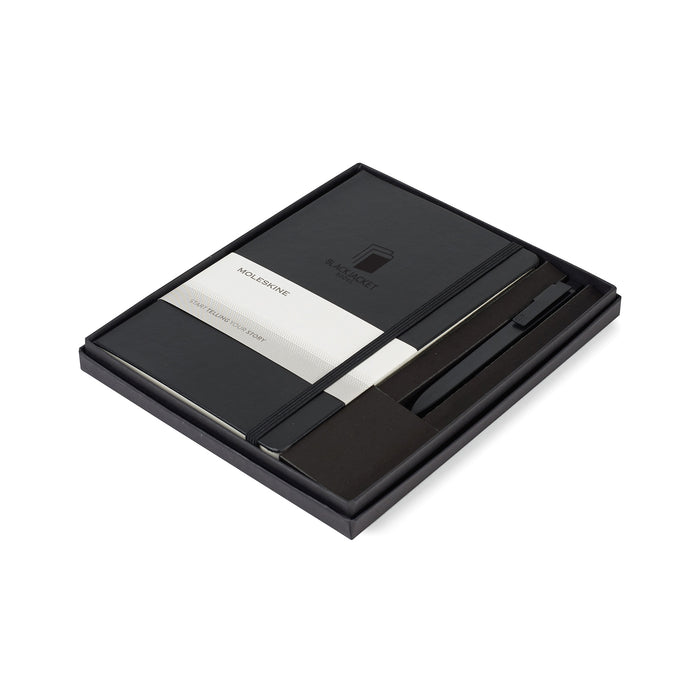 Moleskine® Large Notebook and GO Pen Gift Set - Black | Custom Branded | Lemon Print
