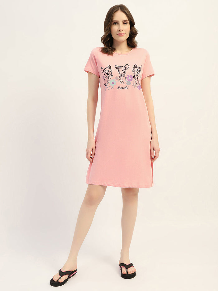 mSECRET Printed Peach Cotton Nightdress