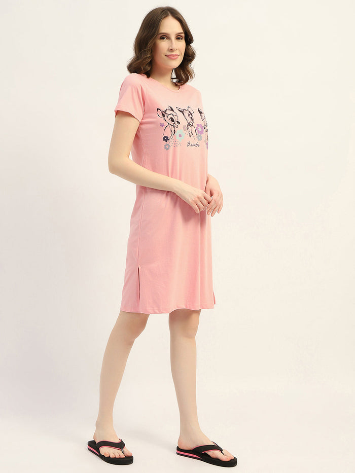 mSECRET Printed Peach Cotton Nightdress