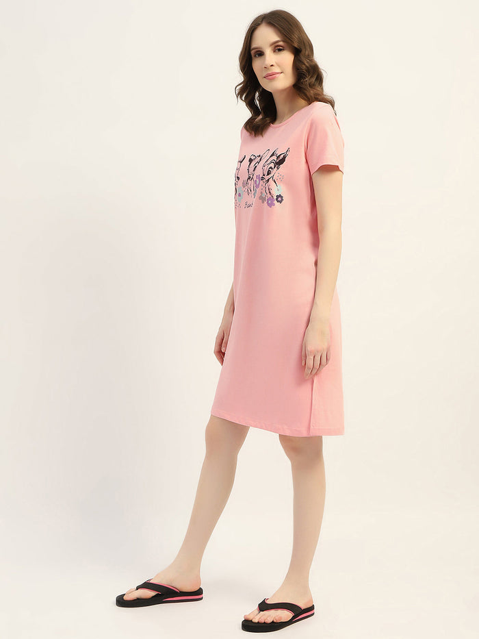 mSECRET Printed Peach Cotton Nightdress