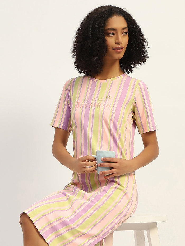 mSECRET Striped Pink Cotton Nightdress