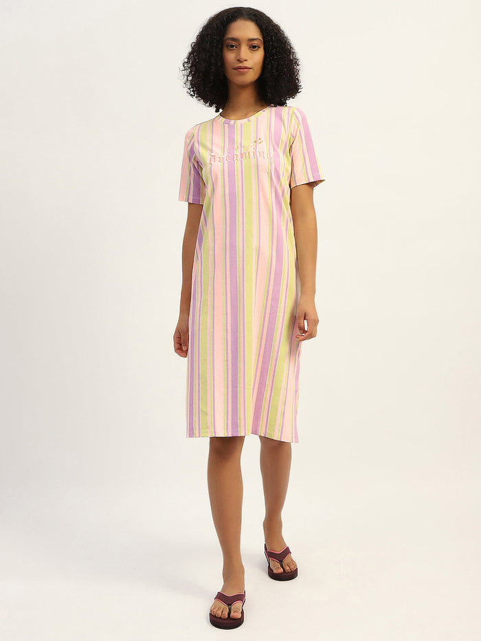mSECRET Striped Pink Cotton Nightdress