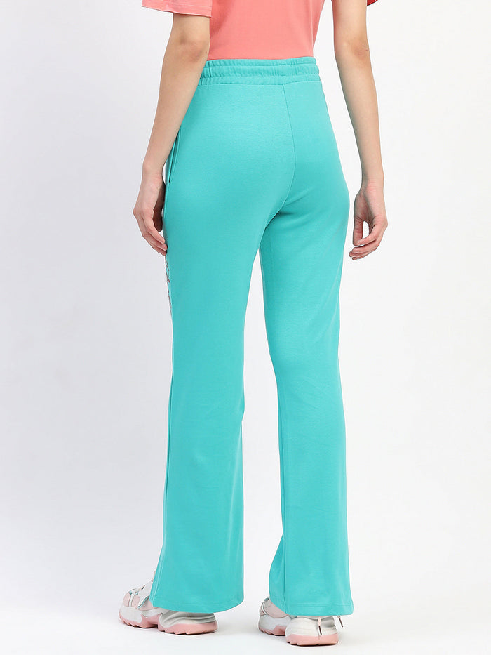 mSECRET Typography Print Front Slit Pleated Flared Green Track Bottoms