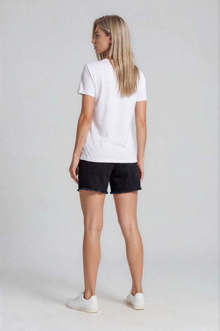 Myla Double Waistband Distressed Denim Shorts - Black