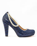 Navy Alligator Pearl Pumps