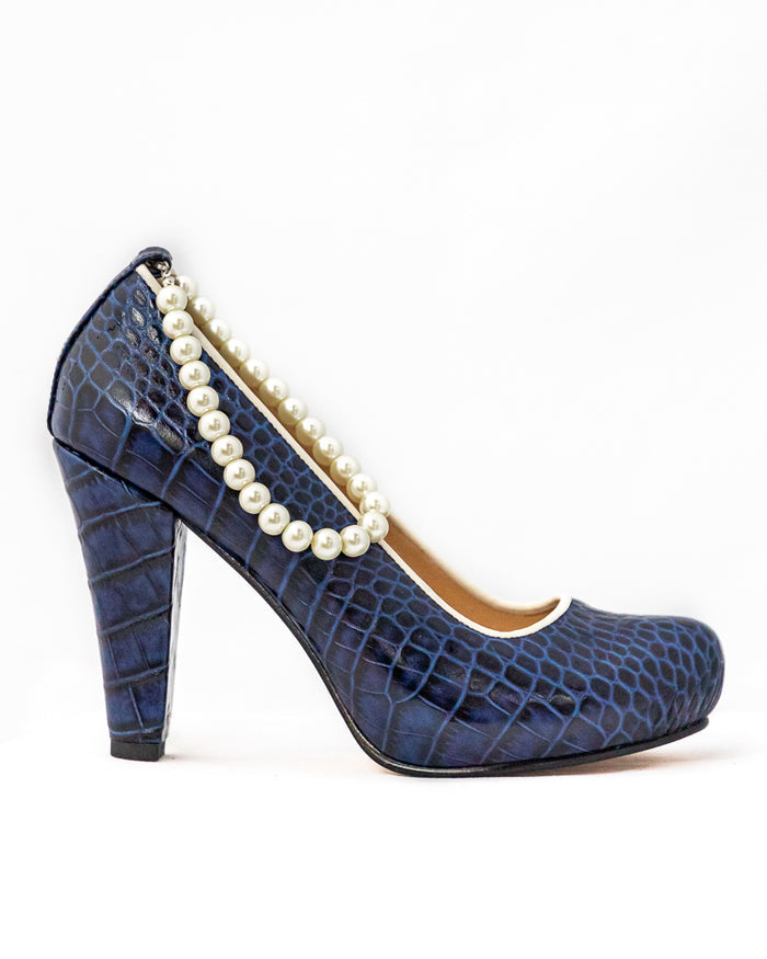 Navy Alligator Pearl Pumps