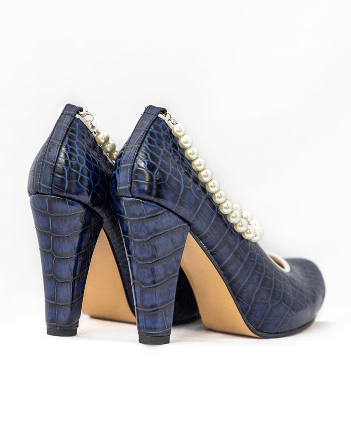 Navy Alligator Pearl Pumps