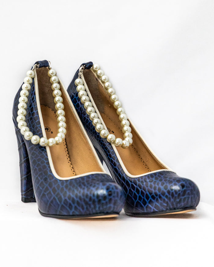 Navy Alligator Pearl Pumps