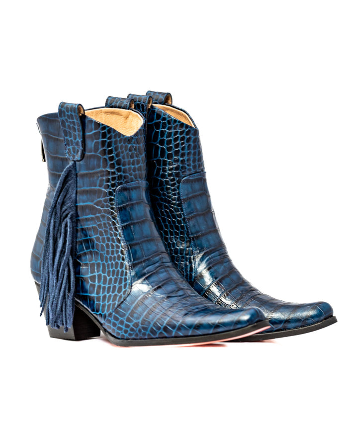 Navy Fringe Bootie