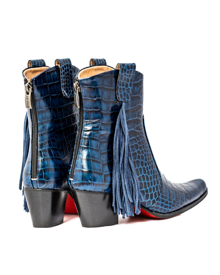 Navy Fringe Bootie