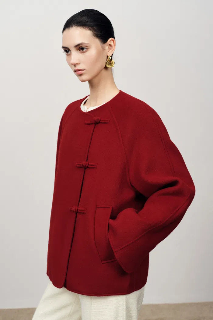 New Style Buttoned Short Wool Coat in Merino Wool