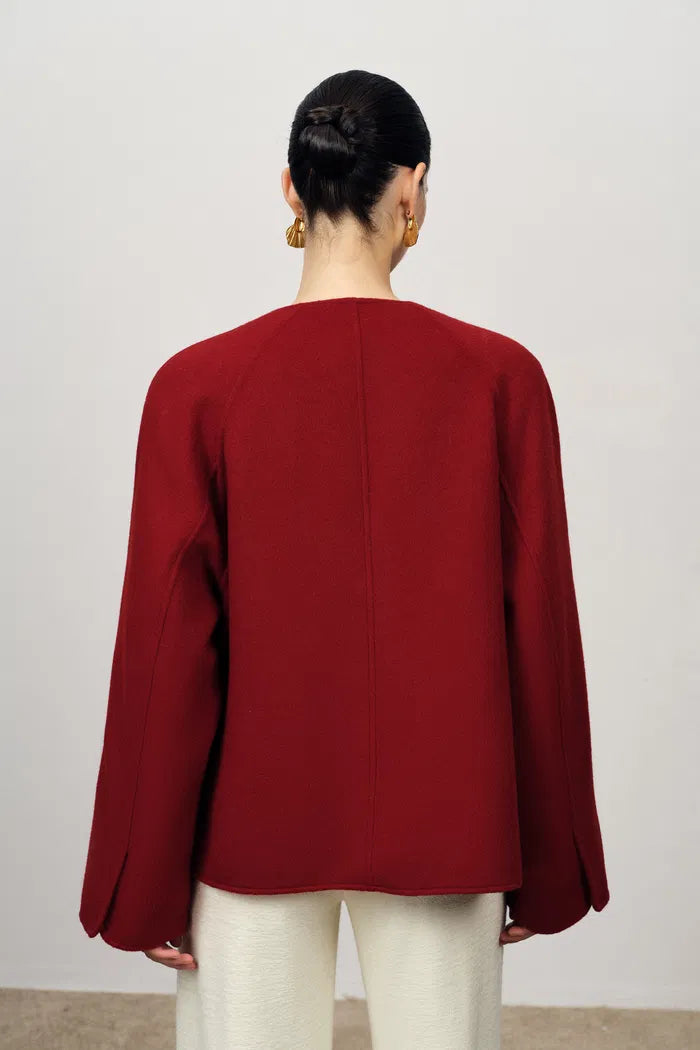 New Style Buttoned Short Wool Coat in Merino Wool