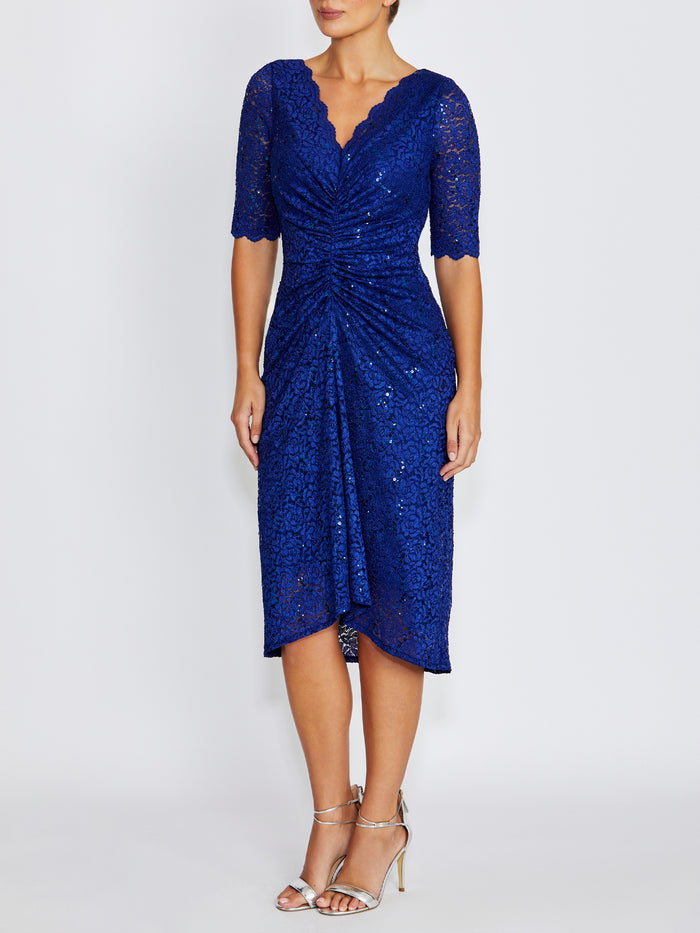 Nina Dark Periwinkle Stretch Lace Dress