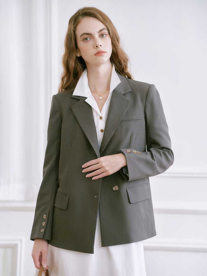 Notched Collar Single Breasted Casual Blazer