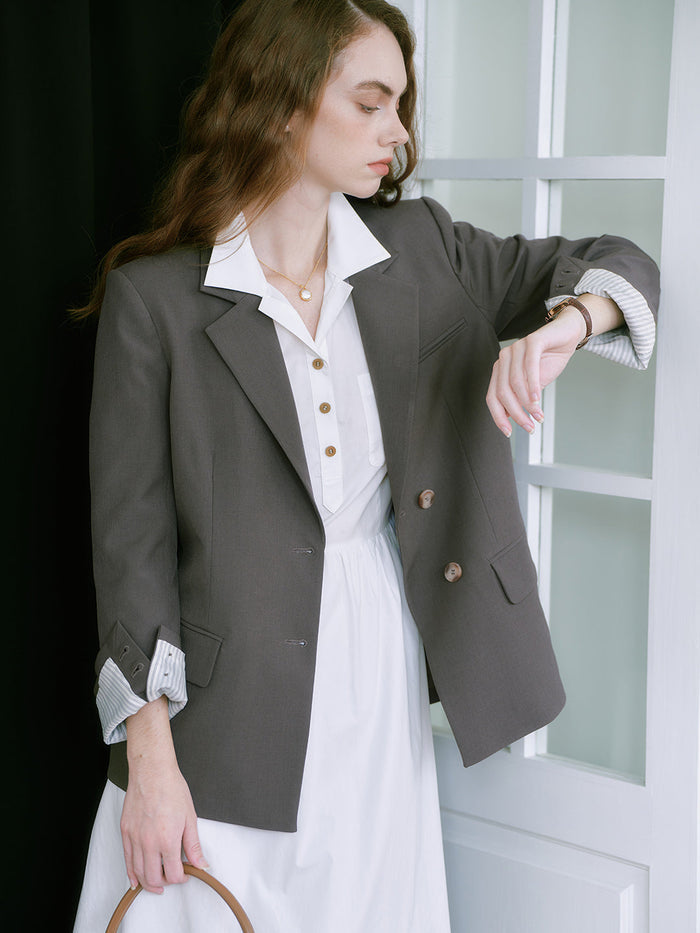 Notched Collar Single Breasted Casual Blazer