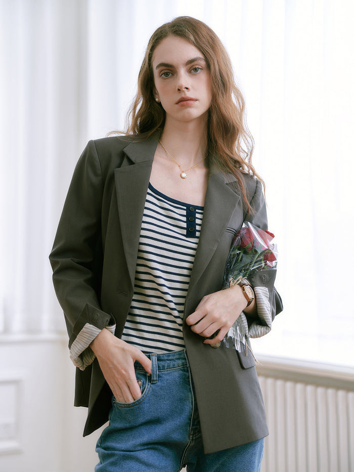 Notched Collar Single Breasted Casual Blazer