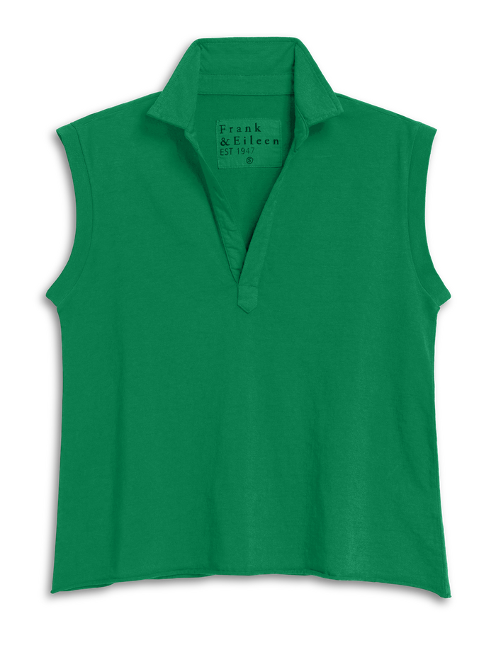 Green sleeveless polo shirt on a white background