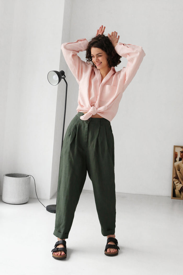 Oversized Linen Shirt AZOLLA in Light pink