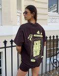 Oversized Print Tee in Mocha Bean