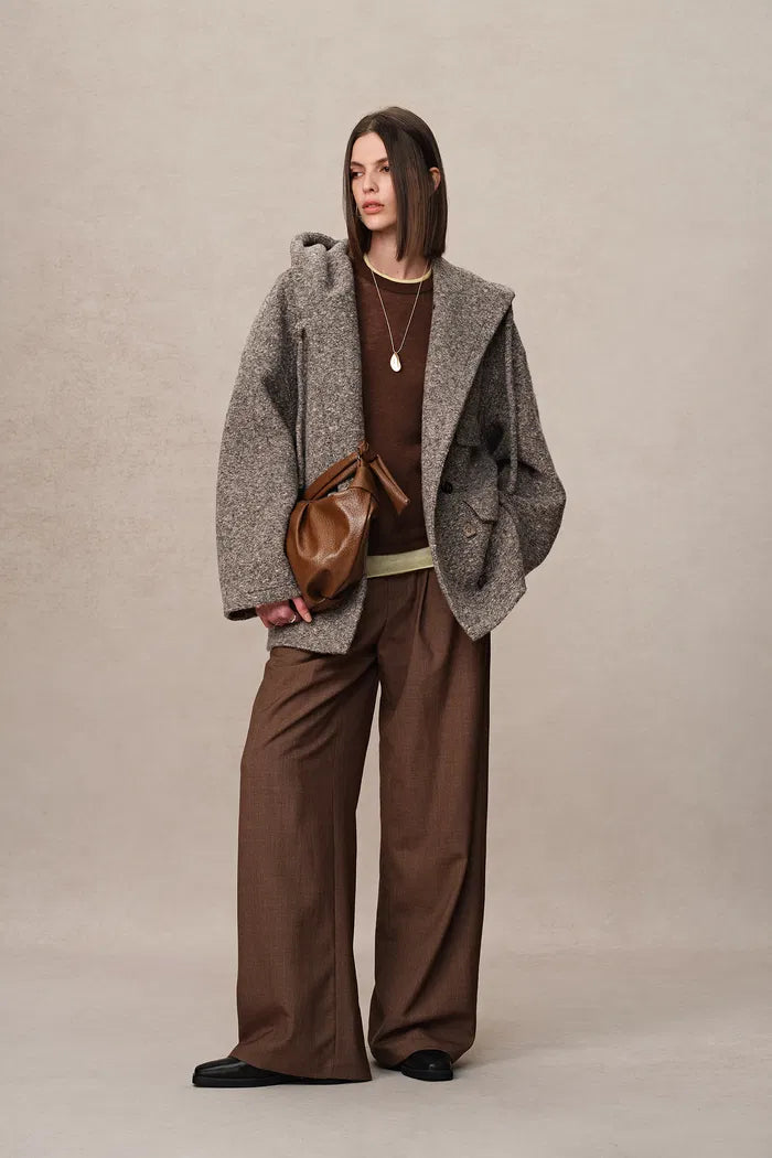 Oversized Sleeve Hooded Blazer Coat in Alpaca Loop Wool