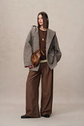 Oversized Sleeve Hooded Blazer Coat in Alpaca Loop Wool