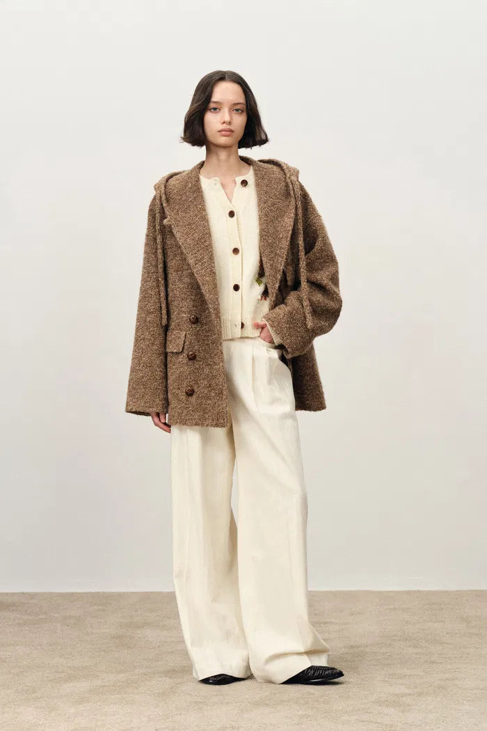 Oversized Sleeve Hooded Blazer Coat in Alpaca Loop Wool