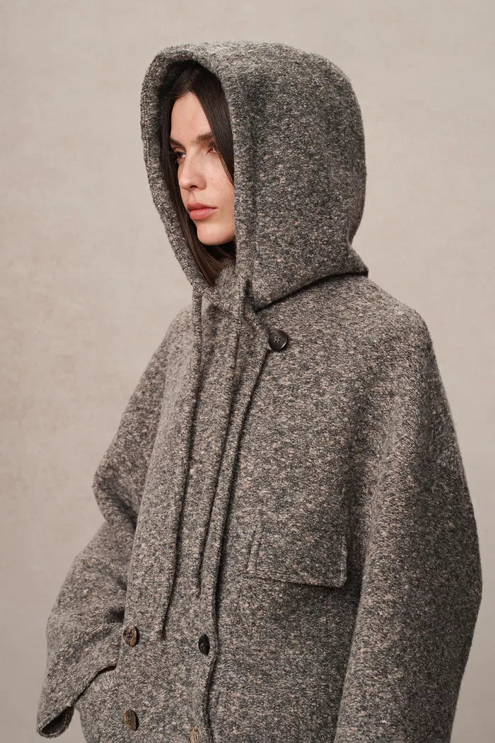 Oversized Sleeve Hooded Blazer Coat in Alpaca Loop Wool