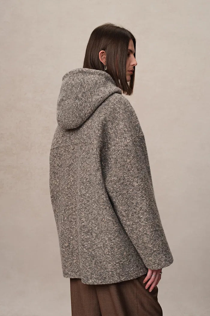 Oversized Sleeve Hooded Blazer Coat in Alpaca Loop Wool