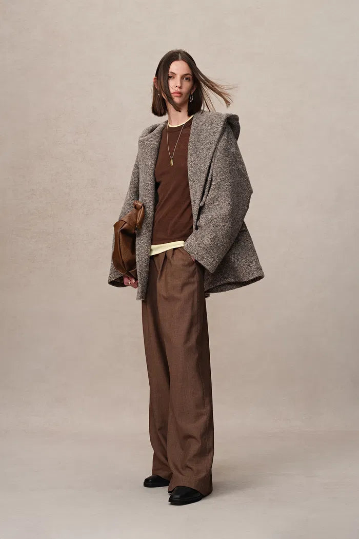 Oversized Sleeve Hooded Blazer Coat in Alpaca Loop Wool