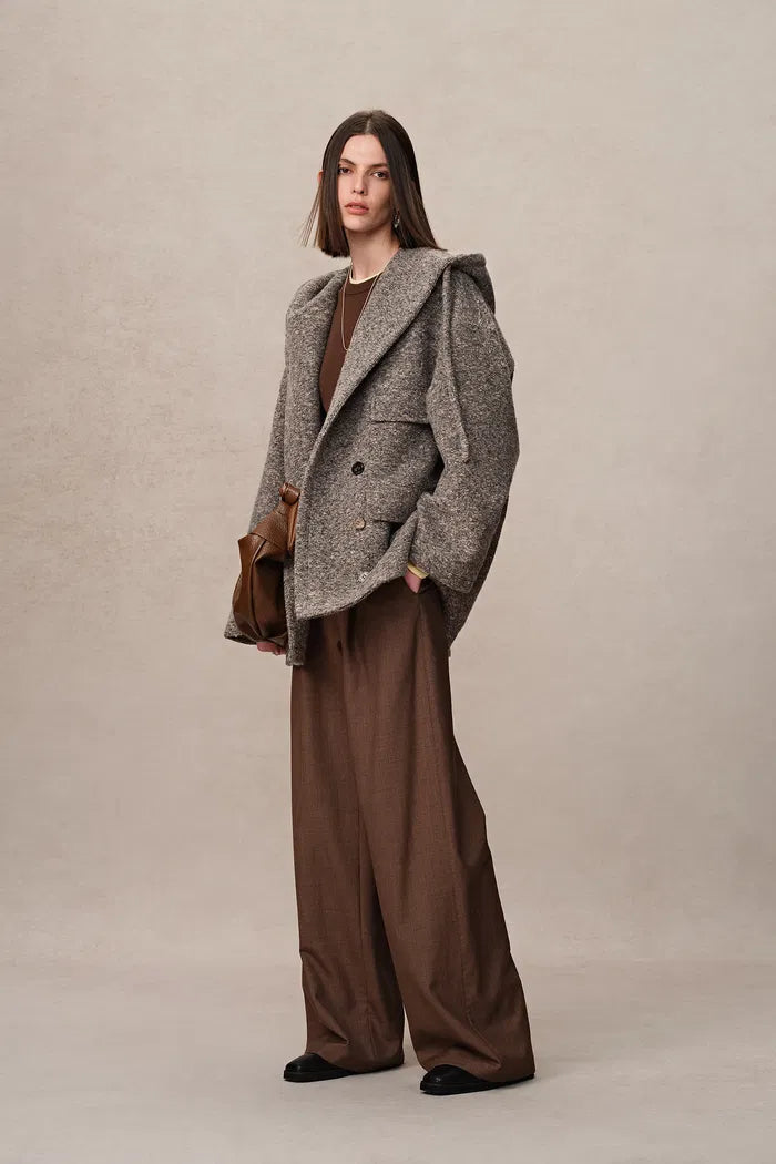 Oversized Sleeve Hooded Blazer Coat in Alpaca Loop Wool