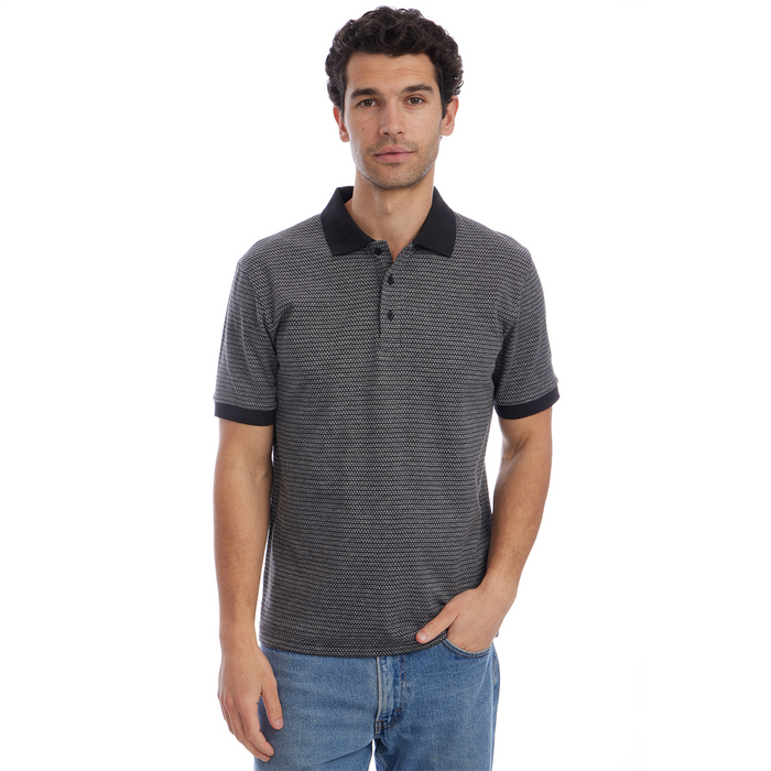 Owen Jacquard Short Sleeve Ribbed Polo - Black