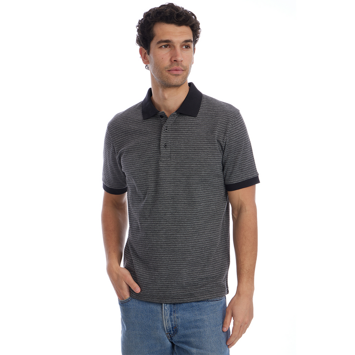 Owen Jacquard Short Sleeve Ribbed Polo - Black