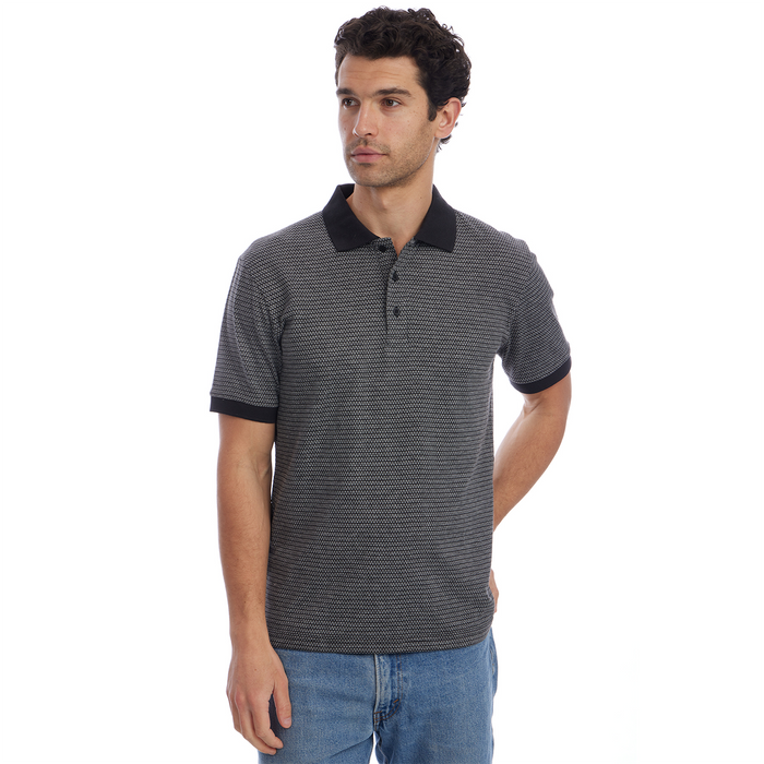 Owen Jacquard Short Sleeve Ribbed Polo - Black