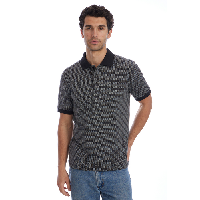 Owen Jacquard Short Sleeve Ribbed Polo - Black