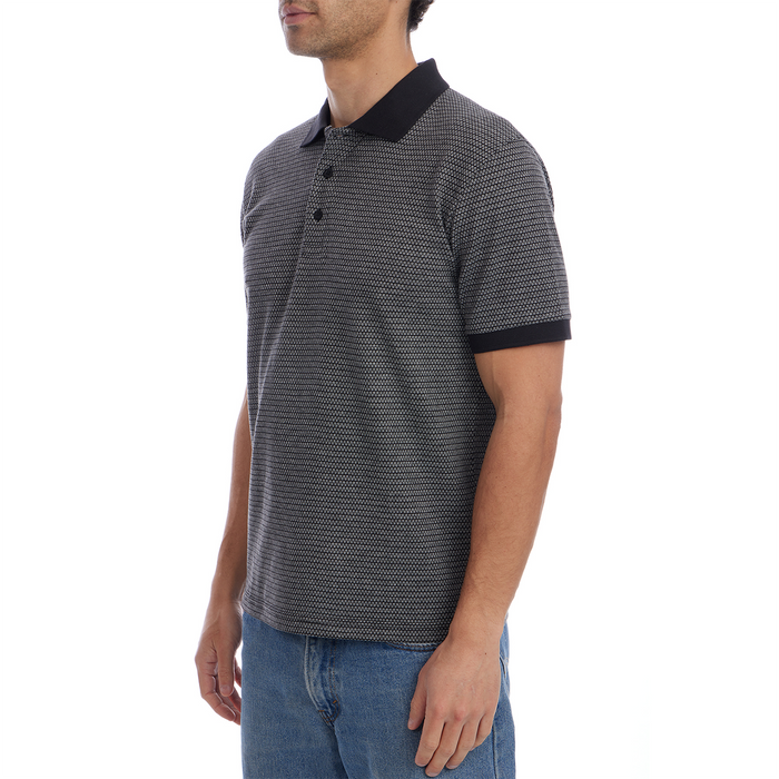 Owen Jacquard Short Sleeve Ribbed Polo - Black