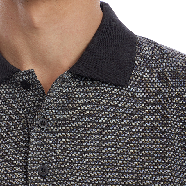 Owen Jacquard Short Sleeve Ribbed Polo - Black