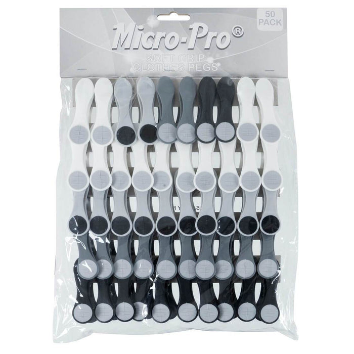 Pack of 50 Soft Grip Clothes Pegs Laundry Clips Grey White
