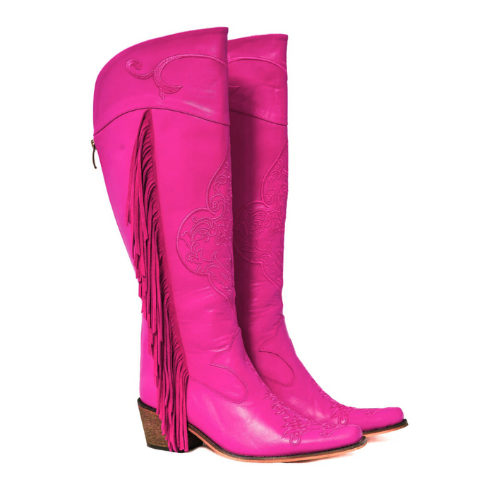 Pink Embroidered Fringe Tall Cowboy