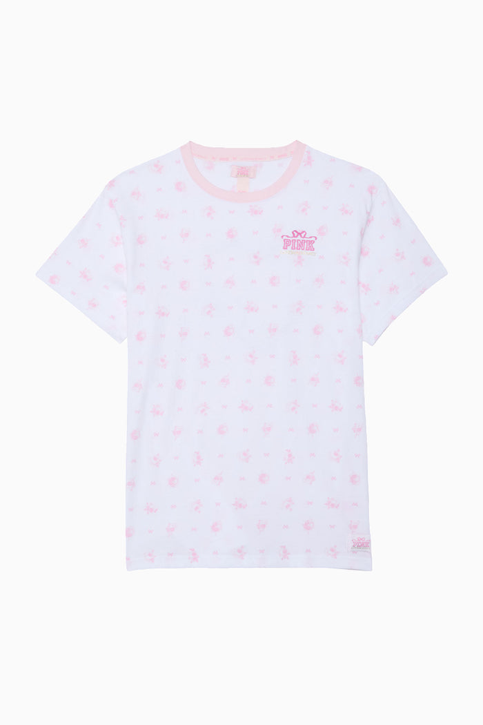 PINK x LoveShackFancy Campus Cotton Tee - ROSE DOT WHITE