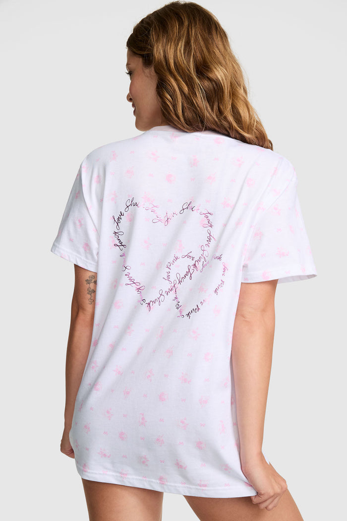 PINK x LoveShackFancy Campus Cotton Tee - ROSE DOT WHITE