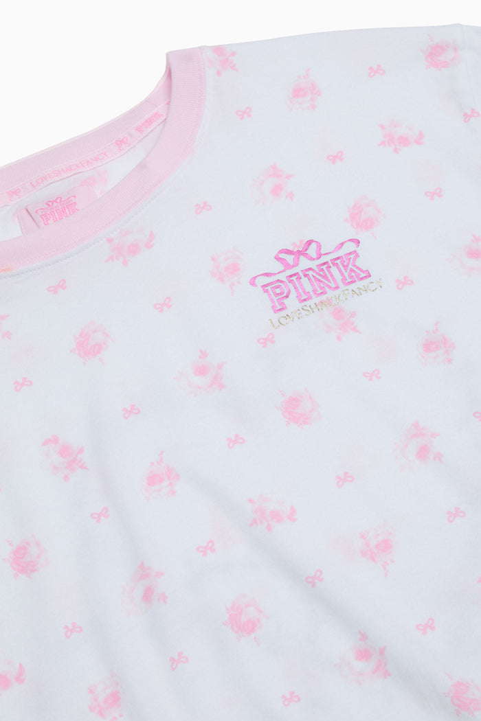 PINK x LoveShackFancy Campus Cotton Tee - ROSE DOT WHITE