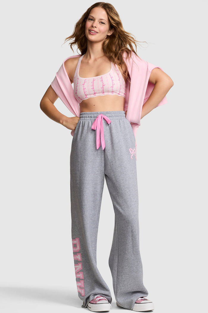 PINK x LoveShackFancy Wide-Leg Sweatpants - VS MEDIUM HEATHER GREY
