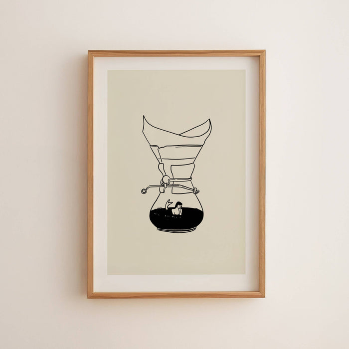 Pour Over Coffee & Mermaid Minimal Art Print